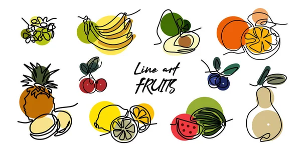 Set Abstarct Minimalsm Illustrations Fruits Berries Colorful Stains — Photo