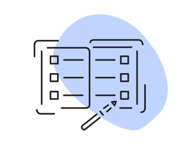 Eğitim konusunda vektör simgesi. mavi lekeler üzerinde test simgesi