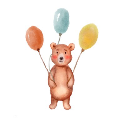 Beyaz arka planda izole edilmiş, topları olan tatlı bir oyuncak ayı.