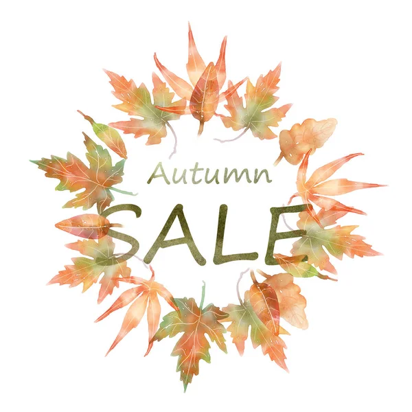 Watercolor Wreath Autumn Leaves Sale White Background — Stock Photo, Image