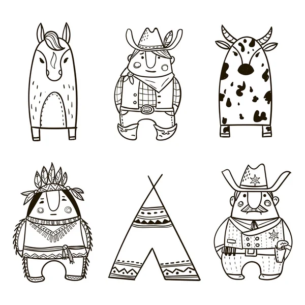 Vahşi Batı karikatür Icons set - illüstrasyon.