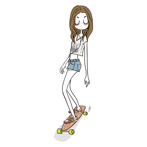 Linda chica en longboard - Ilustración . — Archivo Imágenes Vectoriales