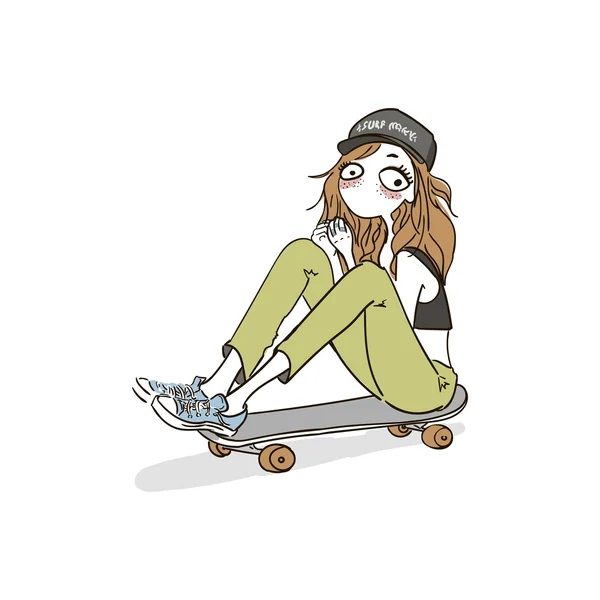 Fille mignonne sur skateboard - Illustration . — Image vectorielle