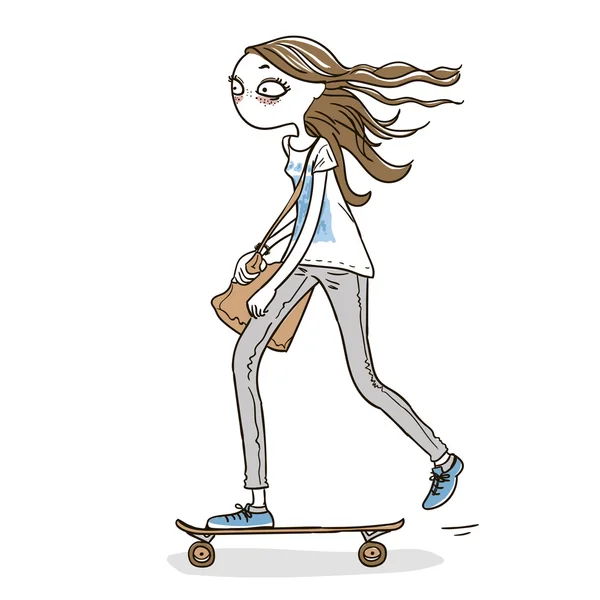 可爱的滑板女孩-插图. — 图库矢量图片