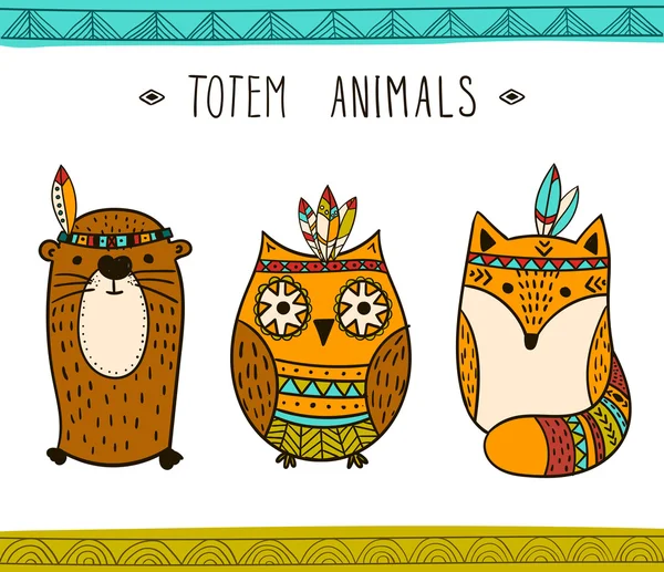 Tribal dieren collectie - illustratie — Stockvector