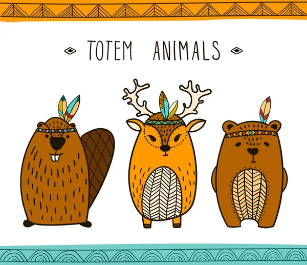 Tribal dieren collectie - illustratie — Stockvector