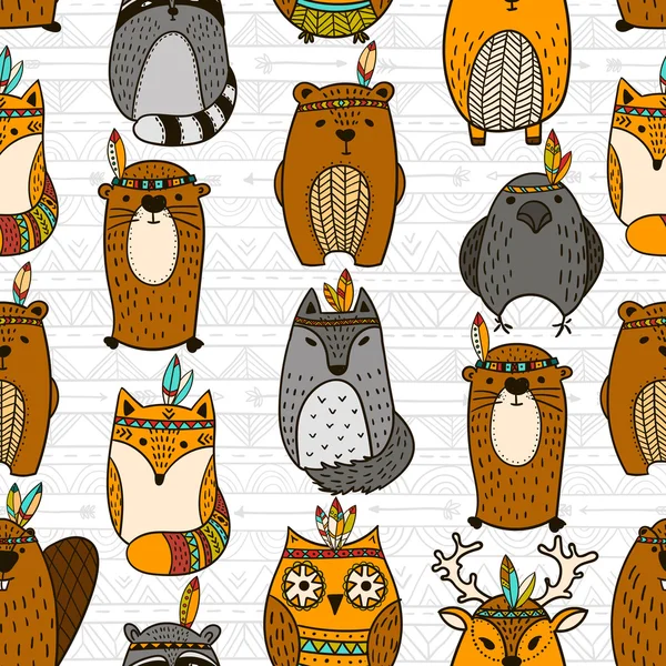 Seamless pattern with tribal animals - Illustration — Stock Vector