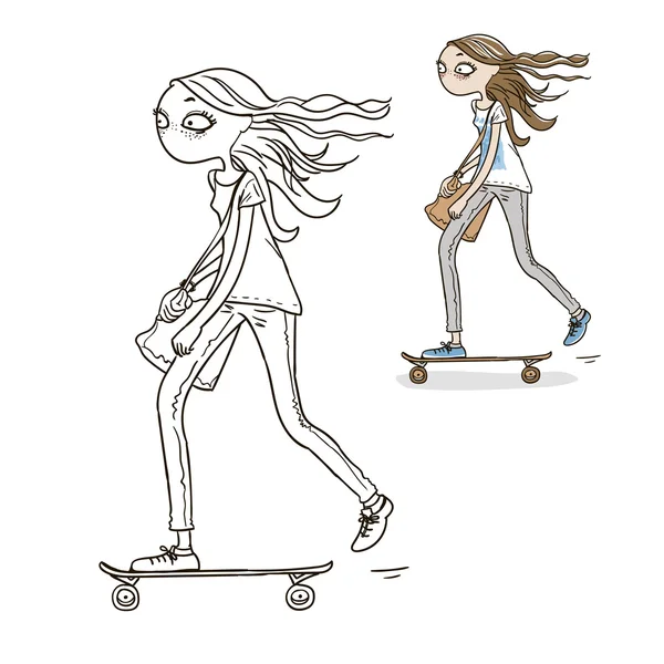 可爱的滑板女孩-插图. — 图库矢量图片