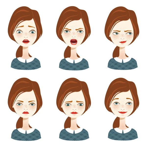 Vrouw expressie set - illustratie — Stockvector