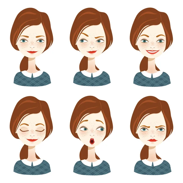 Kobiece avatar wyrażenie zestaw - ilustracja — Wektor stockowy