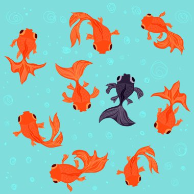 Sevimli Japon balığı gölet desen - illüstrasyon