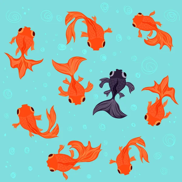 Cute goldfish pond pattern - Illustration — Stock Vector