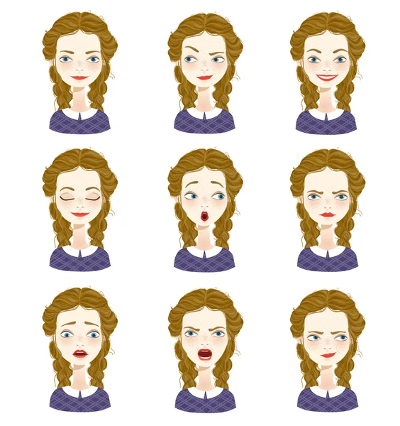 Набор выражений женского аватара — стоковый вектор