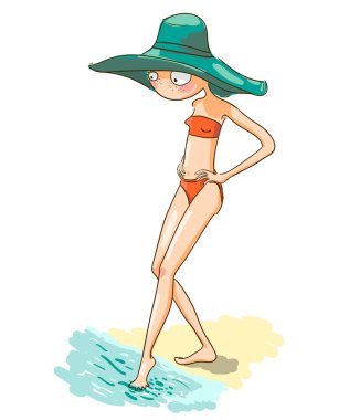 Çizgi film kız mayoyla sahilde kesti.