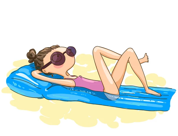 Ilustración de una chica tomando el sol — Archivo Imágenes Vectoriales