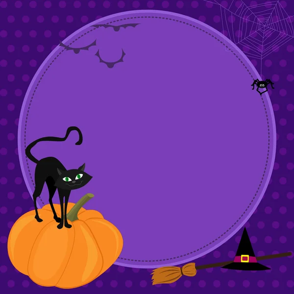 Gato negro en una calabaza. Halloween Ilustración . — Vector de stock