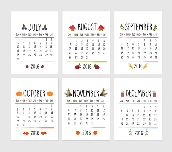 Calendrier 12 mois pour 2016- Illustration — Image vectorielle