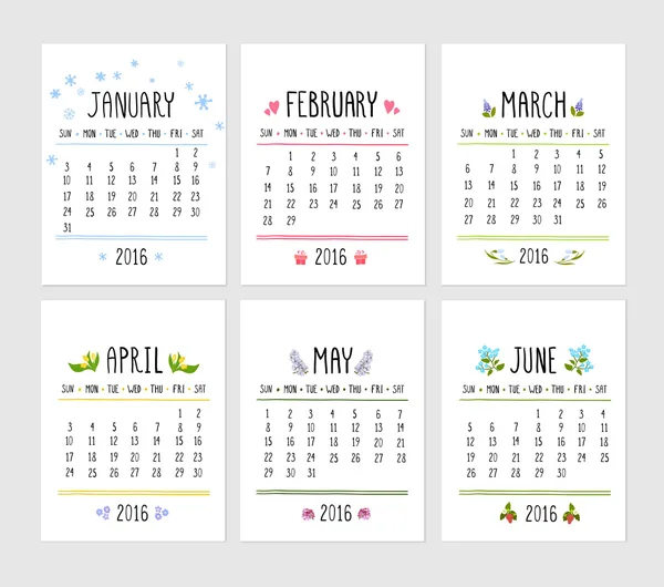 Calendario para 2016 - Ilustración — Vector de stock