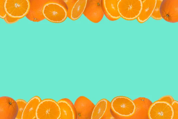 Frame Sliced Fresh Orange Isolated Trendy Green Background Vitamins Healthy — Stock Photo, Image