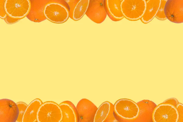 Frame Sliced Fresh Orange Isolated Light Yellow Background Vitamins Healthy — Stock Photo, Image