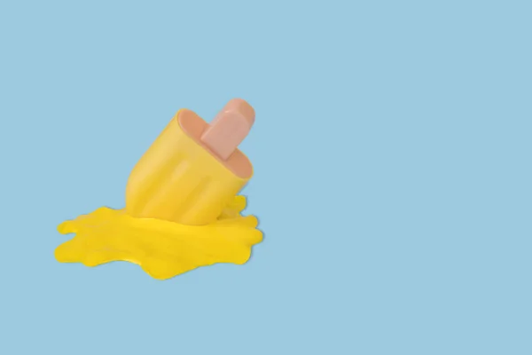 Κίτρινο Παγωτό Ραβδί Τήξη Παστέλ Μπλε Φόντο Δημιουργική Ιδέα Ελάχιστη — Φωτογραφία Αρχείου