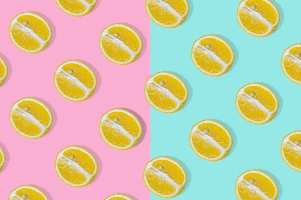 Μοντέρνα Καλοκαιρινή Ιδέα Κίτρινα Ημίχρονα Λεμονιού Φωτεινό Ροζ Και Μπλε — Φωτογραφία Αρχείου