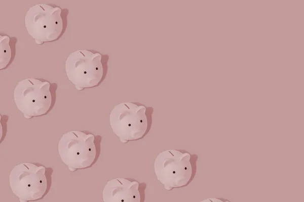 Schattig Patroon Met Een Spaarvarken Banken Een Roze Achtergrond Met — Stockfoto
