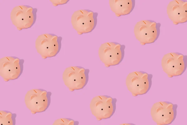 Pattern Piggy Banks Light Pink Background Modern Minimal Design Art — Stock Photo, Image