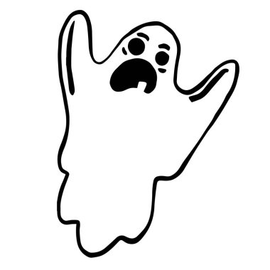 Komik Hayaletli Clip Sanatı. Beyaz arkaplanda hayaletin el çizimi vektör çizimi