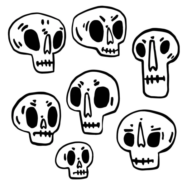 手描きの漫画の頭蓋骨 白い背景に隔離された面白い漫画の頭蓋骨 ベクターイラスト — ストックベクタ