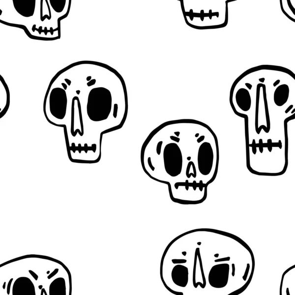 Seamless Pattern Hand Drawn Cartoon Skull Funny Cartoon Skull Vector — Stock Vector