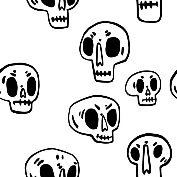 Patrón Sin Costuras Con Cráneo Dibujos Animados Dibujado Mano Curioso — Archivo Imágenes Vectoriales