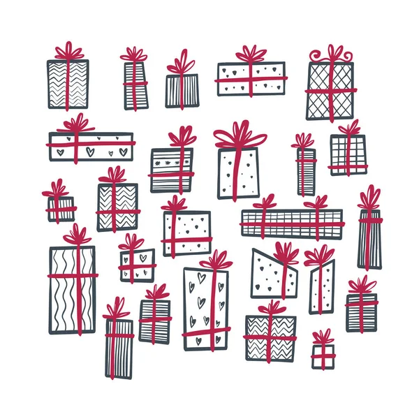 Ensemble Cadeaux Noël Dessinés Main Illustration Dans Style Scandinave Minimaliste — Image vectorielle