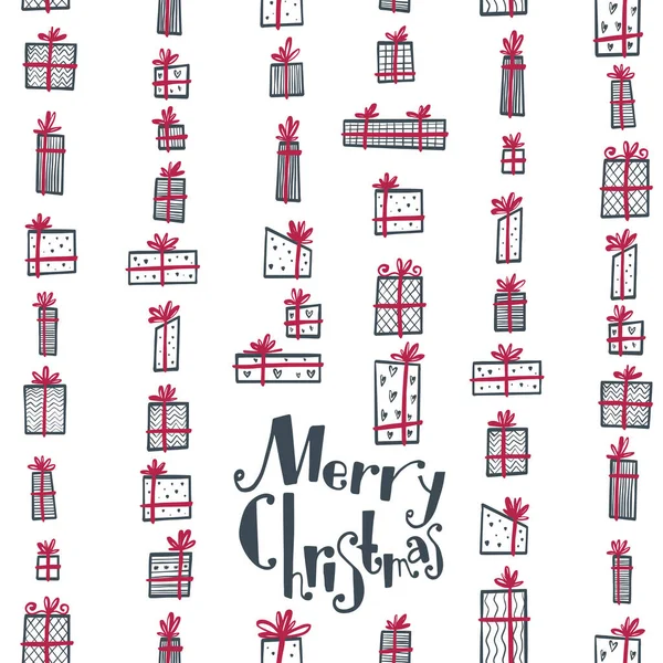 Шаблон с нарисованными вручную рождественскими подарками. Иллюстрация в скандинавском, минималистическом стиле. Для фонов, упаковки, текстиля и различных других конструкций. — стоковый вектор