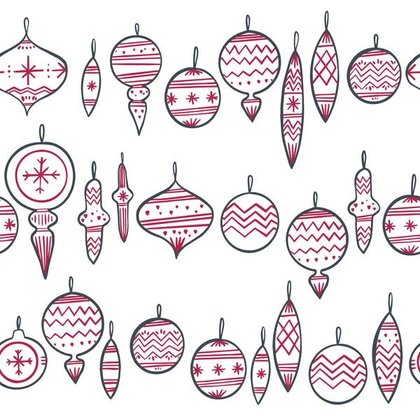 Patrón de Navidad con decoraciones navideñas. Juguetes de árbol de Navidad. Imagen vectorial, clipart, detalles editables. Para fondos, envases, textiles y otros diseños. — Archivo Imágenes Vectoriales