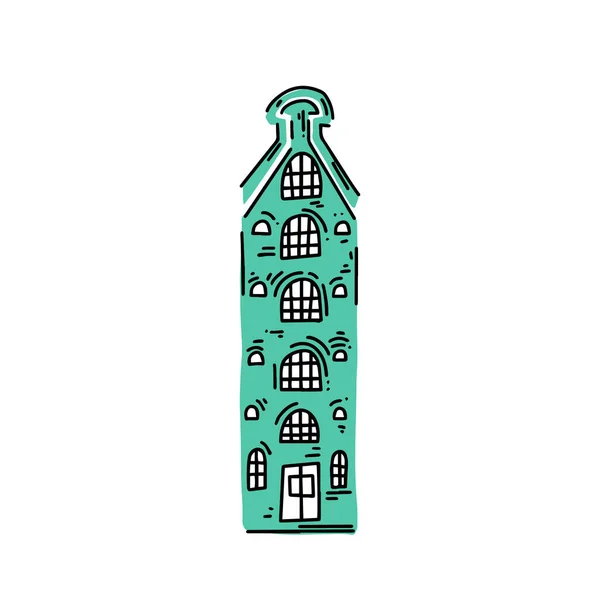 Avrupa Nın Eski Klasik Evleri Elle Çizilmiş Bir Eskiz Vektör — Stok Vektör