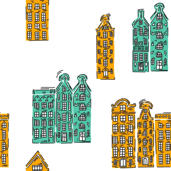 Eski Avrupa evlerinin desenleri. Elle çizilmiş bir eskiz. Vektör resmi, clipart, düzenlenebilir detaylar. Çıkartmalar ve çocuk kitapları için masal evleri.