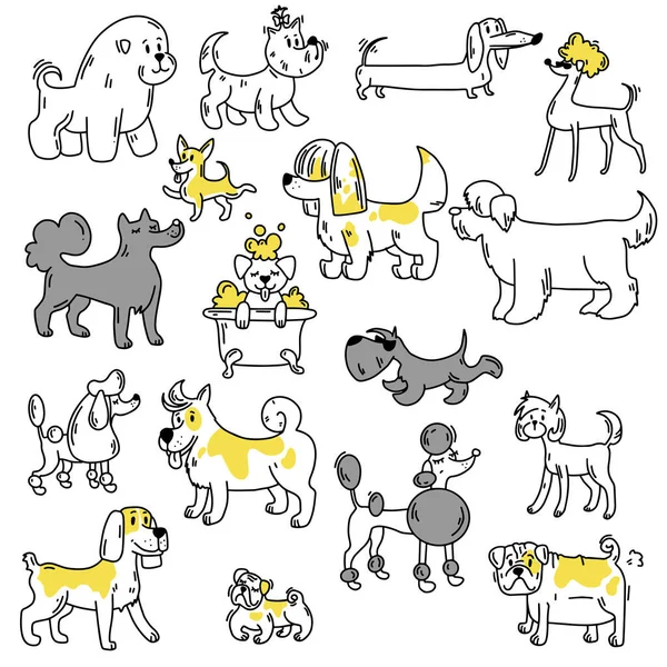 Uppsättning Illustrationer Hundar Doodle Ikonen Vektorillustration Hund Redigerbart Element — Stock vektor