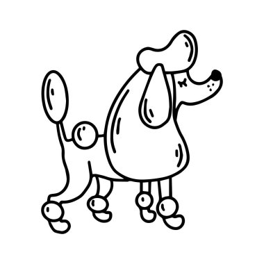 Beyaz kaniş. Kıtasal tıraşlı bir kaniş resmi. Köpek bakımı. Doodle ikonu. Bir köpeğin vektör çizimi. Düzenlenebilir öge.