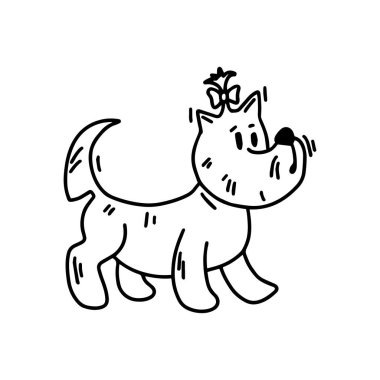 Batı Highland Beyaz Teriyeri, yaylı. Yeni saç kesimi olan şirin bir köpek. Doodle ikonu. Bir köpeğin vektör çizimi. Düzenlenebilir öge.