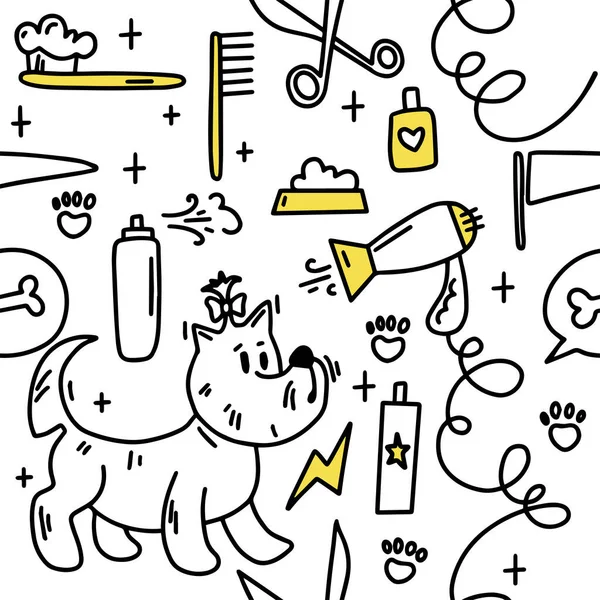 Уход Собаками Уход Собаками Грумер Груминг Инструменты Рисунок Каракулей Фонов — стоковый вектор