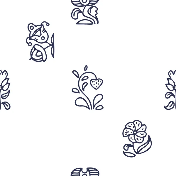 民俗スタイルのパターン 花と手描きの模様 — ストックベクタ