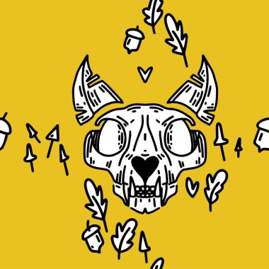 Kedi kafatasıyla elle çizilmiş. Kedilerle Cadılar Bayramı.