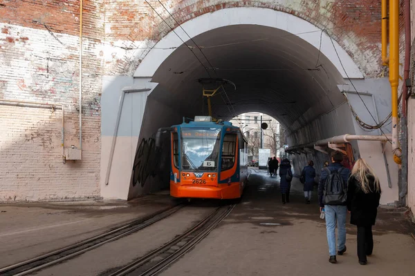 Центральный Округ Москва Марта 2021 Года Московский Трамвай Городской Электротранспорт — стоковое фото