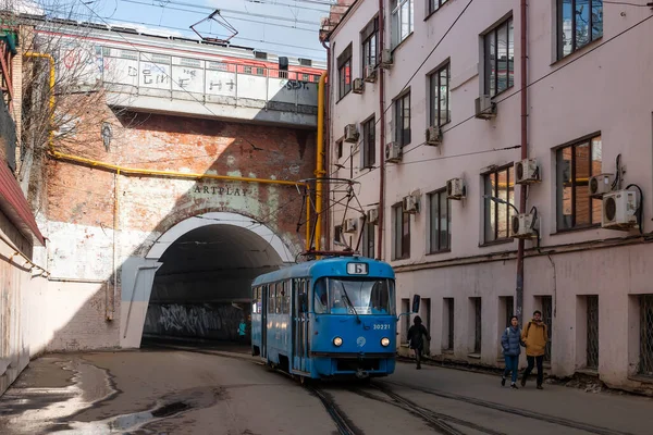 Центральный Округ Москва Марта 2021 Года Московский Трамвай Городской Электротранспорт — стоковое фото