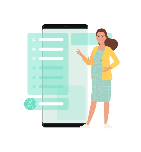 Беременная женщина заказывает услуги через приложение на смартфоне. — стоковый вектор