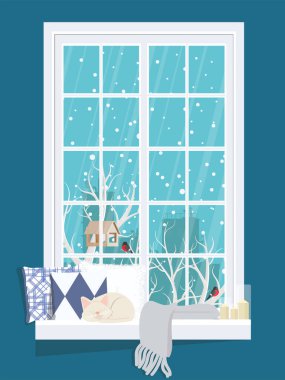 kedi pencere pervazında uyuyor vektör çizimi