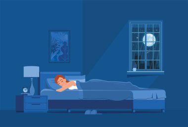 Yatak odası. Gecenin karanlığında bir kadın 