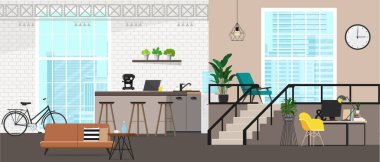 Modern ofis içinin vektör illüstrasyonu
