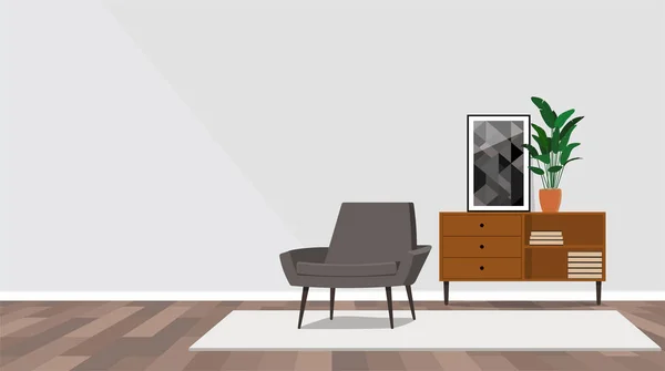 Sillón gris sobre el fondo de una pared gris vacía. — Vector de stock